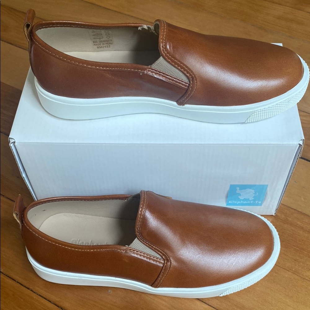 Elephantito Brown Leather Slip-On Loafers